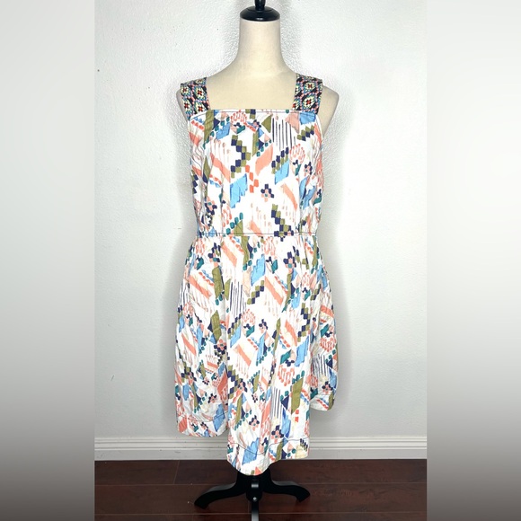 ANTHROPOLOGIE Maeve Textured Swing Mini Dress Criss Cross Back Size XL - Picture 4 of 14